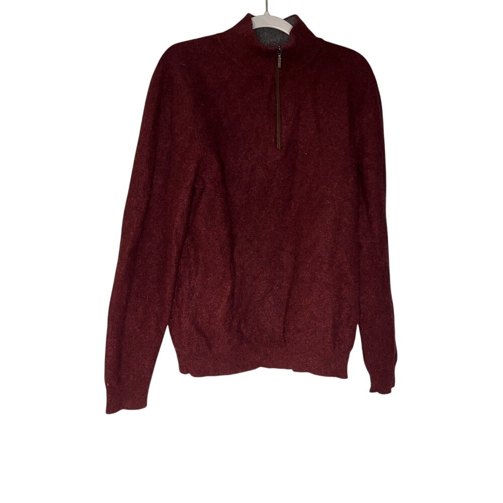 Harrison Davis‎ 100% 2-ply cashmere maroon 1/4 zip sweater quality soft casual